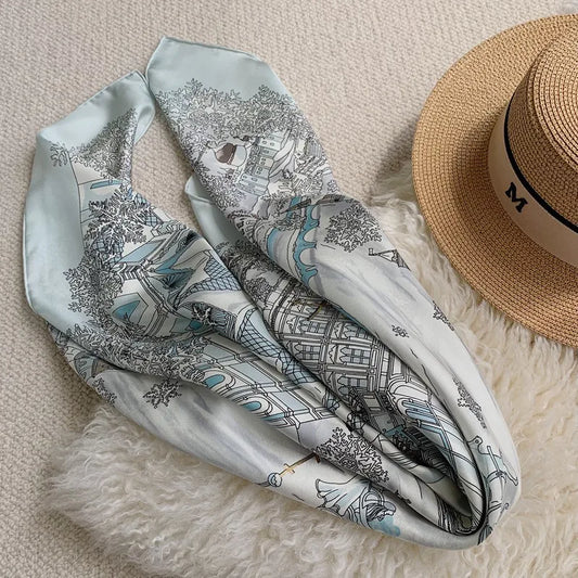 Luxury Bronzing 100% Silk Scarf Foulard Womens Top Grade Large Square Silk Shawl Cape 35"x35"